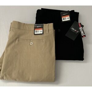 NEW Galaxy by Harvic Mens 36x32 Flex Performance Golf Chino Black/Khaki Lot Of 2